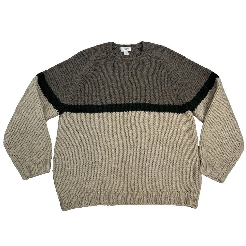 Vintage 90s J Crew Sweater Mens Hand Knit 100% Wool Brown Colorblock Sz L